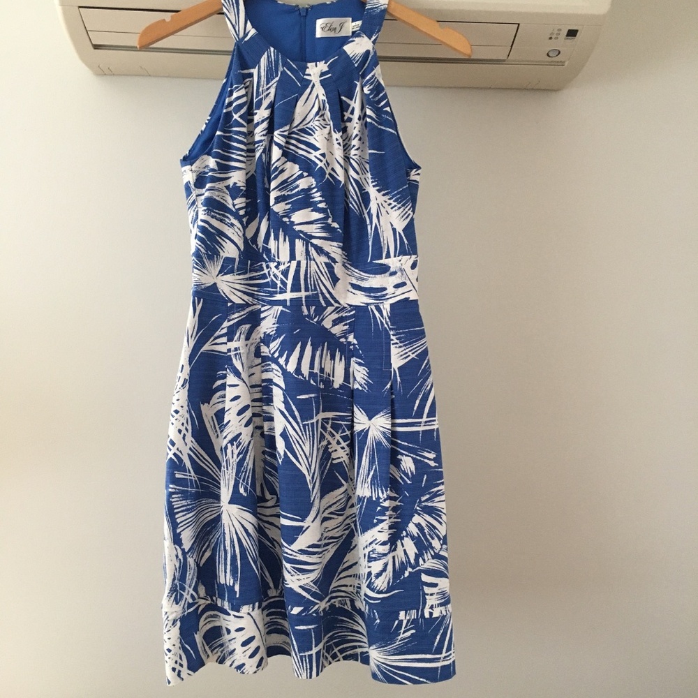 Eliza J Hawaiian tropical halter print midi dress sz 4